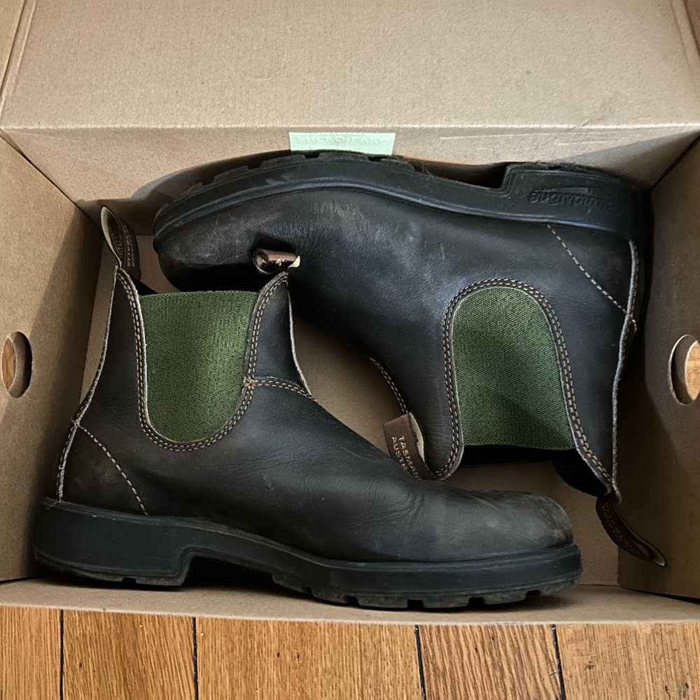 Blundstone Leather Rustic Brown & Green Elastic-Sided Boots Size 8M/10W
